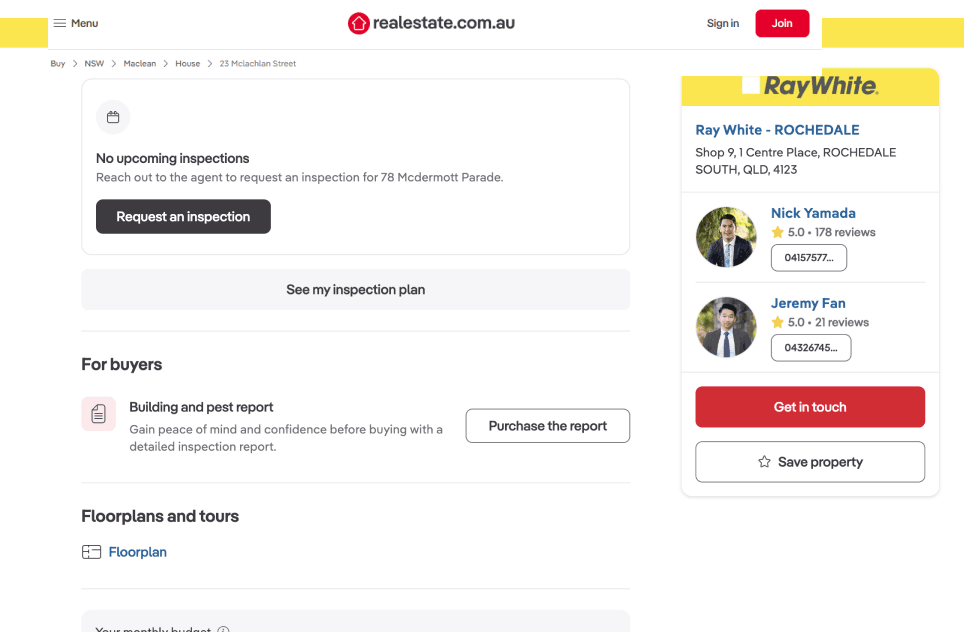 realestate.com.au listing with a Purchase the report button