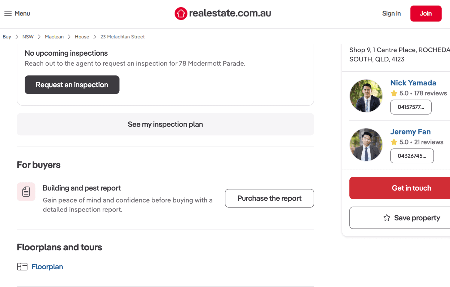 realestate.com.au listing with a Purchase the report button